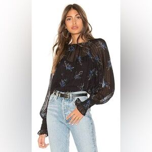 Parker Black Floral Long Sleeve Silk Blend Harper Blouse- size XS